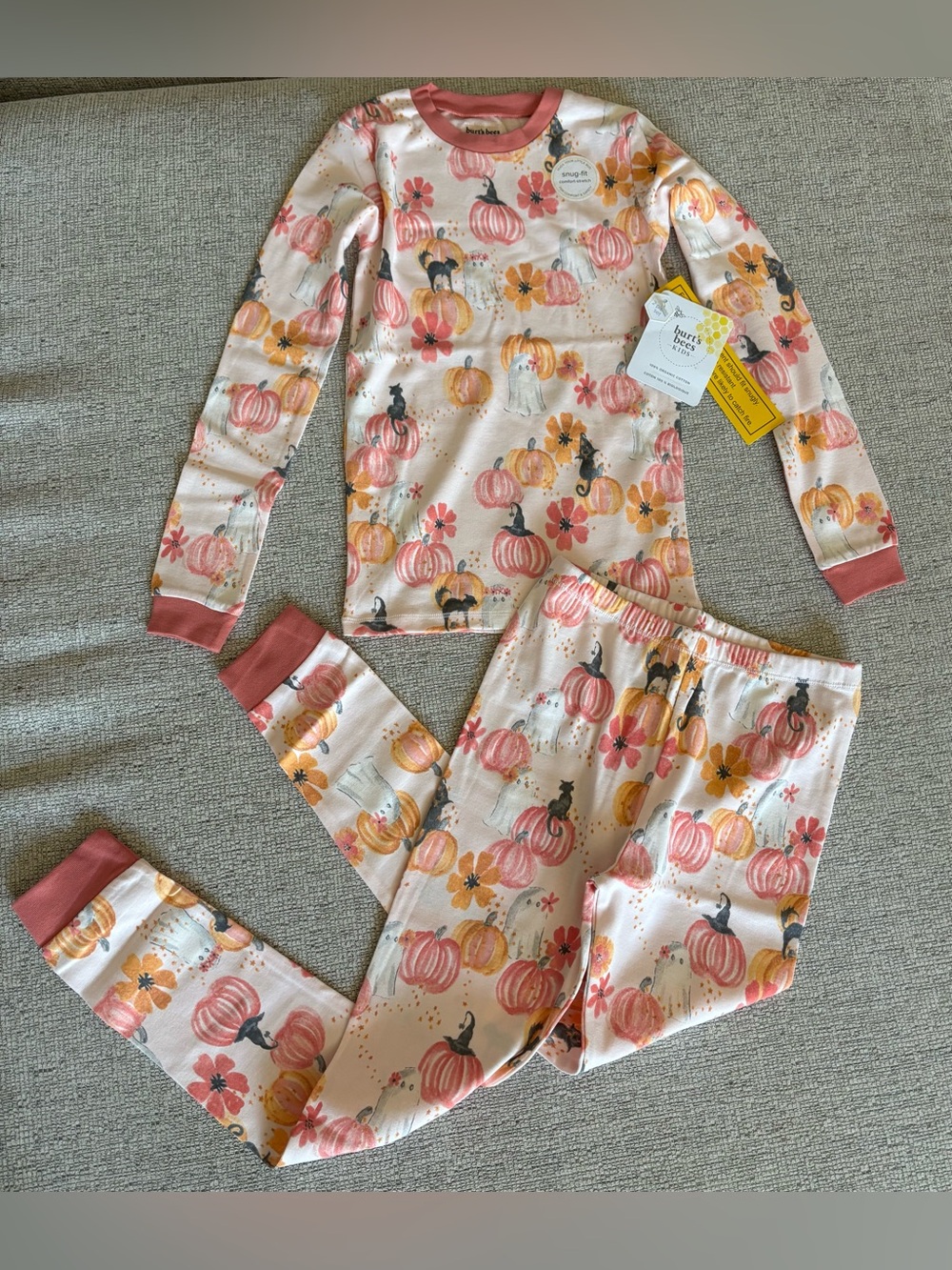 NWT Burt's Bees Girls' Pumpkin Floral Pajama Set